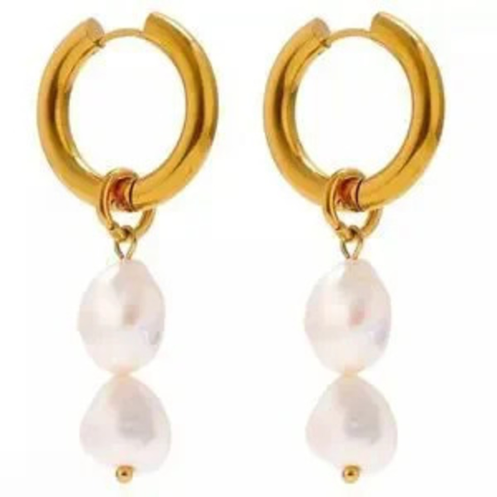 Gold?plated Stainless Steel Pearl earrings
